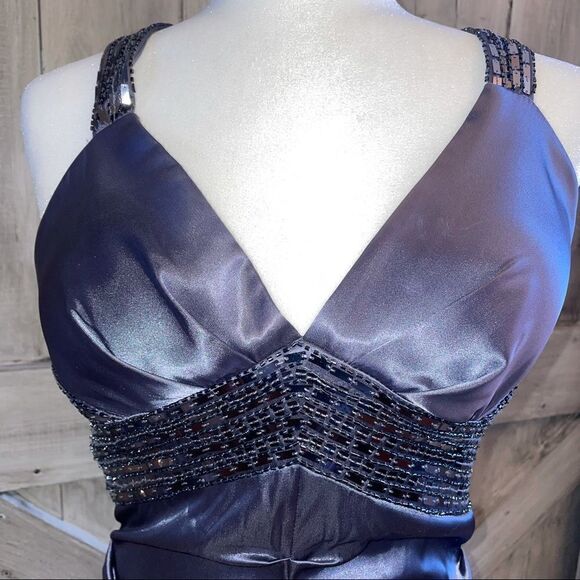 Bee Darlin Cocktail Party Ruched Bodycon Satin Sequin Dress - Picture 2 of 6